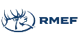 RMEF logo with a elk head emblem on a blue background